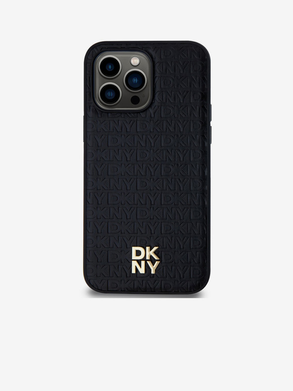 DKNY PU Кожа с повтарящ се десен Stack Logo Magsafe заден капак за iPhone 13 Pro Max Black DKNY