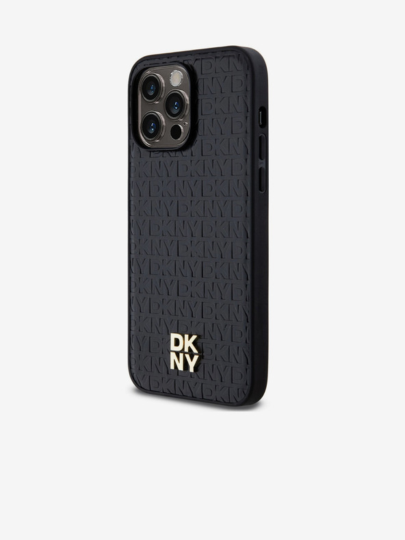 DKNY PU Кожа с повтарящ се десен Stack Logo Magsafe заден капак за iPhone 13 Pro Max Black DKNY
