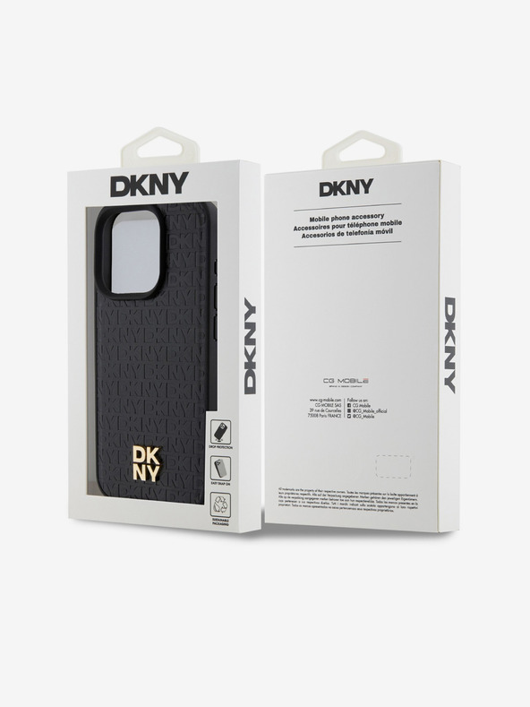 DKNY PU Кожа с повтарящ се десен Stack Logo Magsafe заден капак за iPhone 13 Pro Max Black DKNY