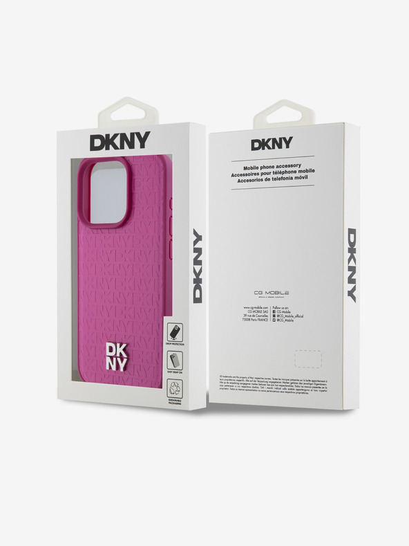 DKNY PU кожа повтарящ се модел Stack Logo Magsafe заден капак за iPhone 15 Pro Max Pink DKNY