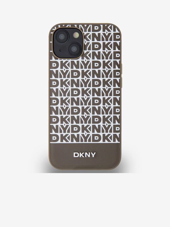 DKNY PU кожа Повтарящ се модел на дъното Stripe MagSafe заден капак за iPhone 14 Brown DKNY
