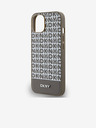 DKNY PU кожа Повтарящ се модел на дъното Stripe MagSafe заден капак за iPhone 14 Brown DKNY