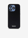 DKNY Заден капак от полиуретанова кожа Silver Metal Logo Magsafe за iPhone 15 Pro Black DKNY