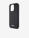 DKNY Заден капак от полиуретанова кожа Silver Metal Logo Magsafe за iPhone 15 Pro Black DKNY