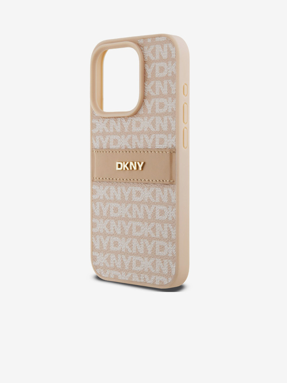 DKNY PU Кожен заден капак с повтарящ се десен на ивици за iPhone 15 Pro Pink DKNY