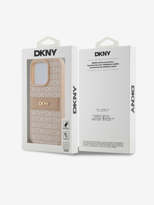 DKNY PU Кожен заден капак с повтарящ се десен на ивици за iPhone 15 Pro Pink DKNY
