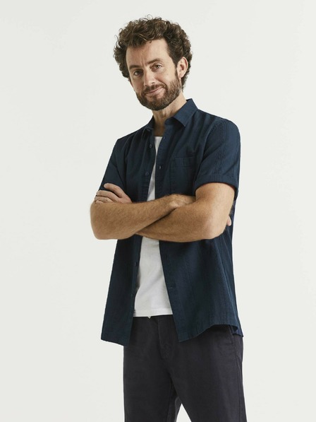 Celio Тъмно синя мъжка риза с шарки и платно Celio