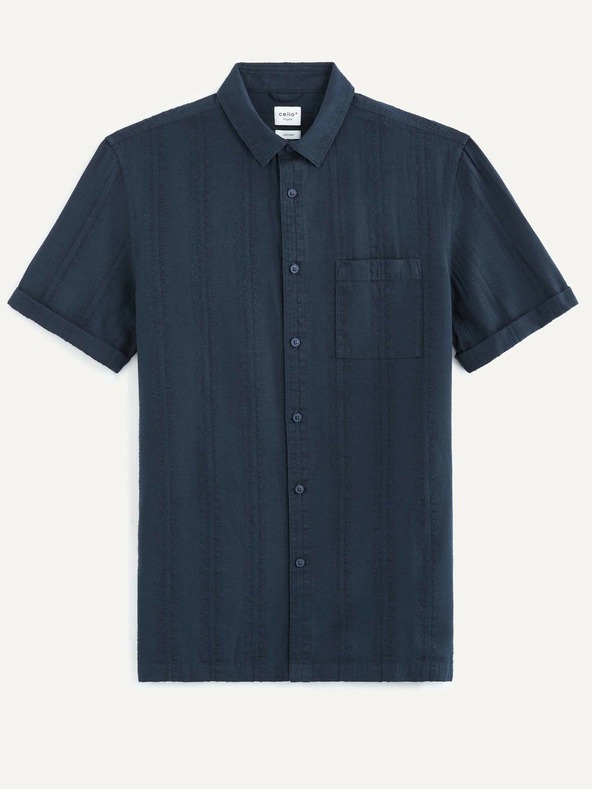 Celio Тъмно синя мъжка риза с шарки и платно Celio