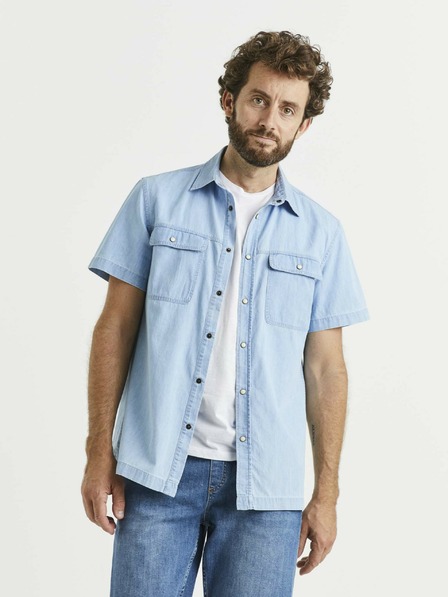 Celio Светлосиня мъжка риза от деним с джобове Celio