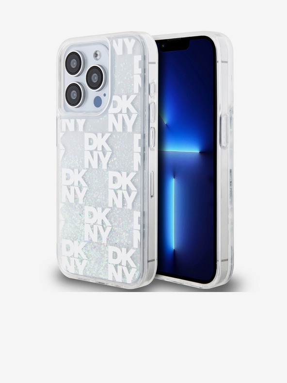 DKNY Заден капак с кариран модел с течен блясък за iPhone 15 Pro Transparent DKNY