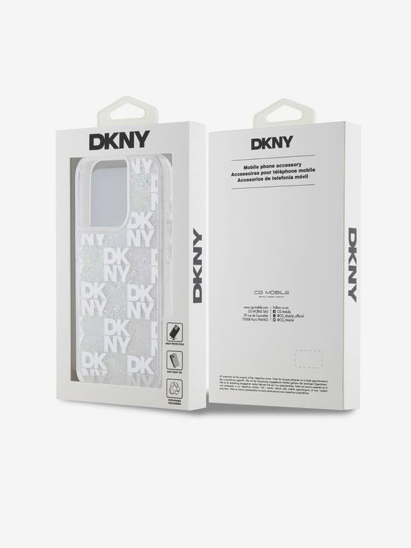 DKNY Заден капак с кариран модел с течен блясък за iPhone 15 Pro Transparent DKNY