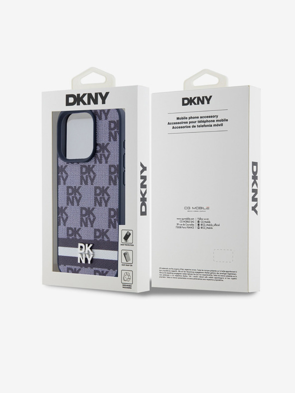 DKNY PU Кожа с кариран десен и райе заден капак за iPhone 15 Pro Blue DKNY
