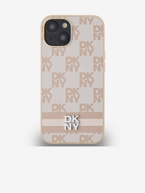 DKNY Заден капак от полиуретанова кожа с кариран модел и райета за iPhone 13 Pink DKNY