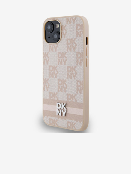 DKNY Заден капак от полиуретанова кожа с кариран модел и райета за iPhone 13 Pink DKNY