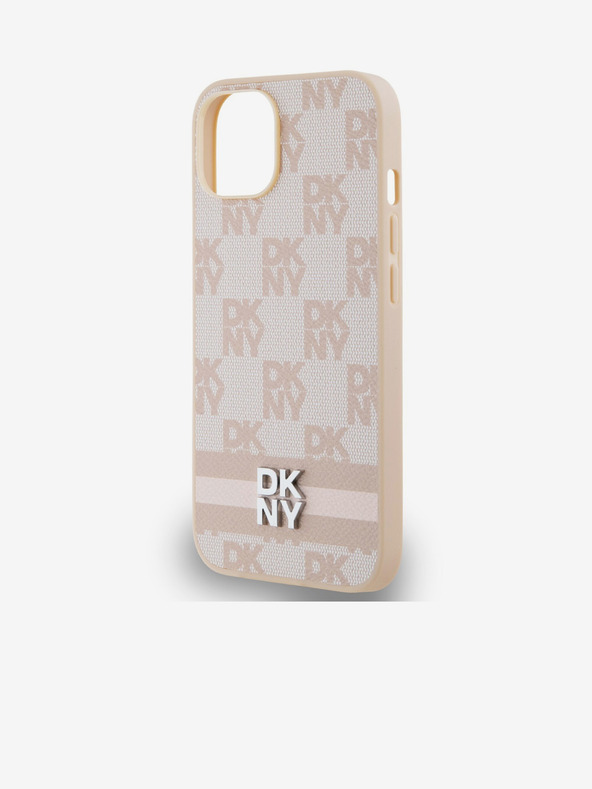 DKNY Заден капак от полиуретанова кожа с кариран модел и райета за iPhone 13 Pink DKNY