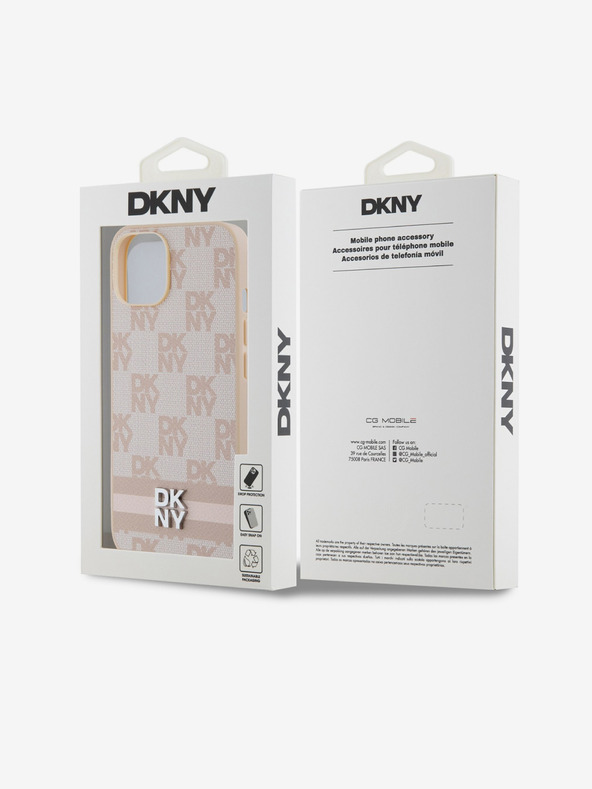 DKNY Заден капак от полиуретанова кожа с кариран модел и райета за iPhone 13 Pink DKNY