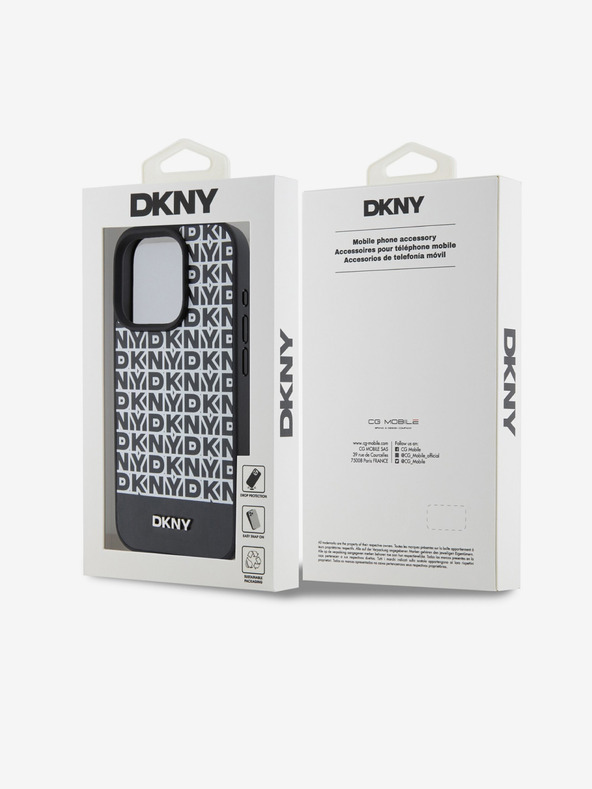 DKNY PU кожа с повтарящ се модел на дъното Stripe MagSafe заден капак за iPhone 14 Pro Max Black DKNY