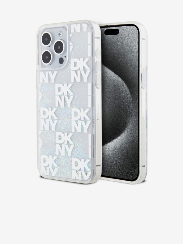 DKNY Заден капак с карирана шарка с течен блясък за iPhone 15 Pro Max прозрачен DKNY