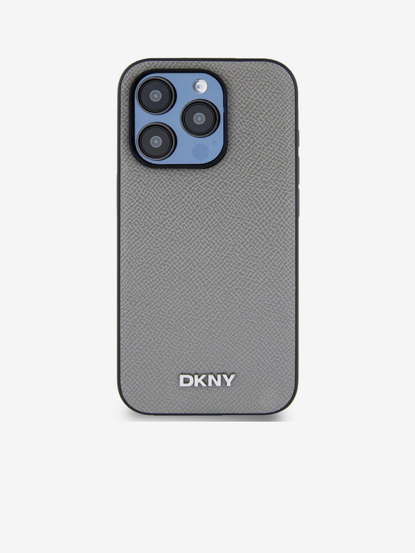 DKNY PU Leather Silver Metal Logo Magsafe заден капак за iPhone 15 Pro Grey DKNY