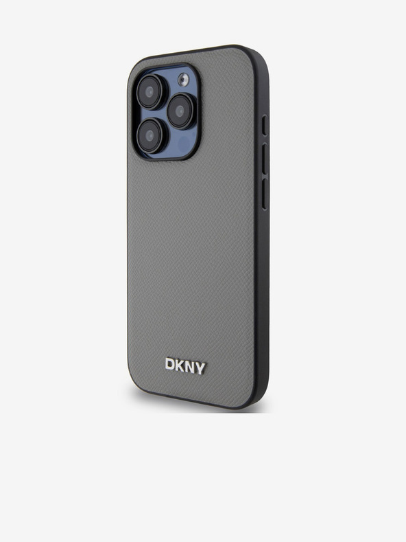 DKNY PU Leather Silver Metal Logo Magsafe заден капак за iPhone 15 Pro Grey DKNY