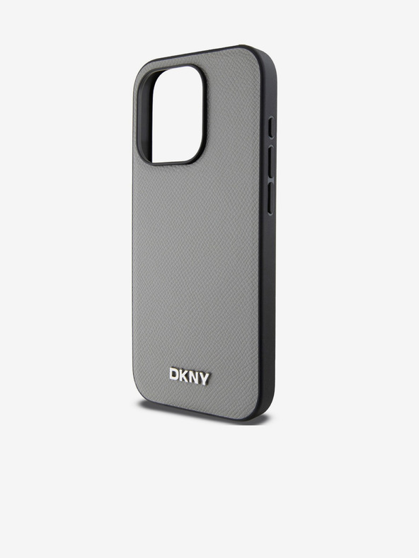 DKNY PU Leather Silver Metal Logo Magsafe заден капак за iPhone 15 Pro Grey DKNY