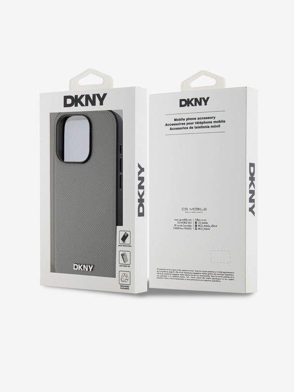 DKNY PU Leather Silver Metal Logo Magsafe заден капак за iPhone 15 Pro Grey DKNY