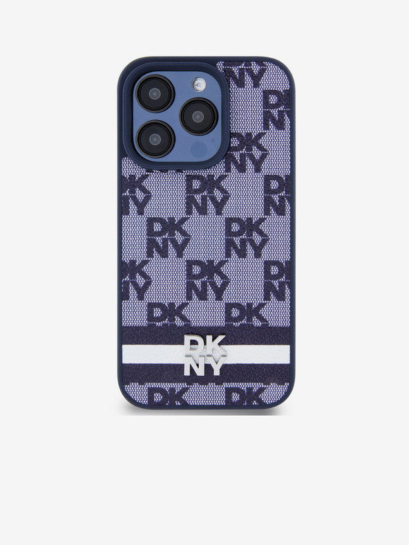 DKNY Заден капак от PU кожа с кариран десен и райе за iPhone 15 Pro Max Blue DKNY