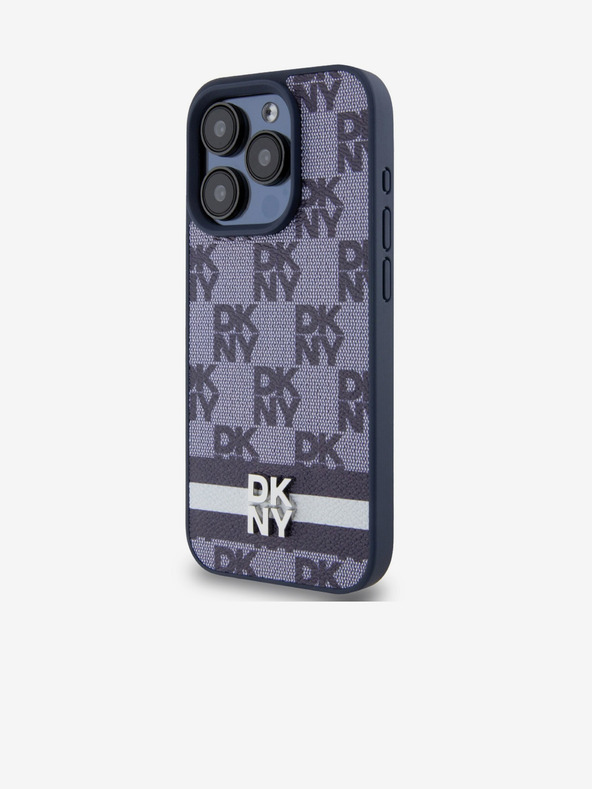 DKNY Заден капак от PU кожа с кариран десен и райе за iPhone 15 Pro Max Blue DKNY