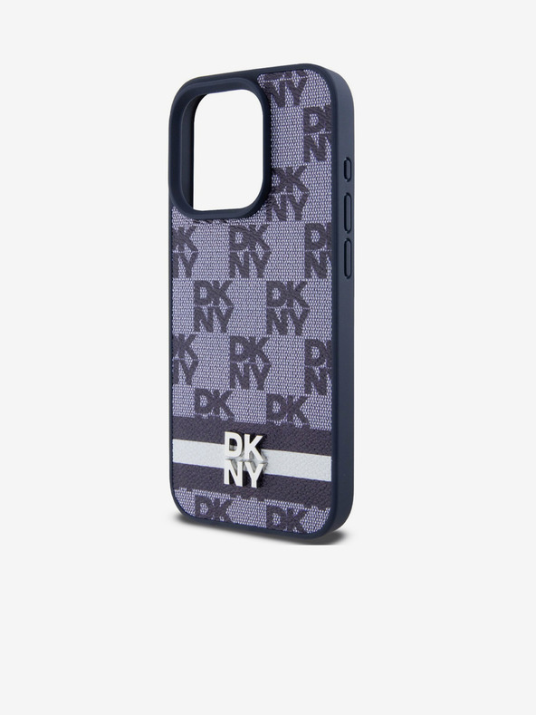 DKNY Заден капак от PU кожа с кариран десен и райе за iPhone 15 Pro Max Blue DKNY