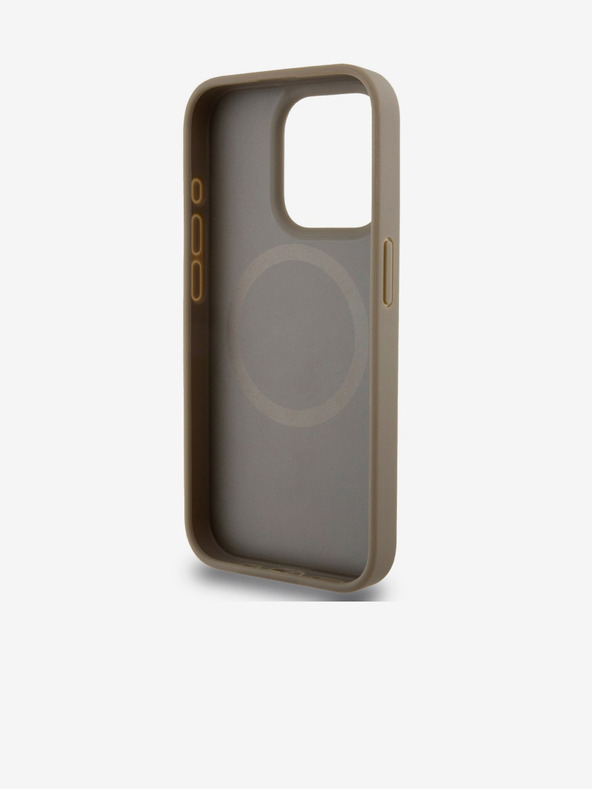 DKNY PU Кожа Повтарящ се модел на дъното Stripe MagSafe заден капак за iPhone 14 Pro Max Brown DKNY