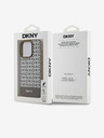 DKNY PU Кожа Повтарящ се модел на дъното Stripe MagSafe заден капак за iPhone 14 Pro Max Brown DKNY