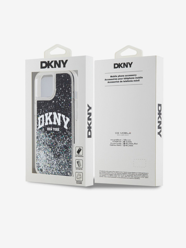 DKNY Заден капак с течен блясък с логото на арката за iPhone 15 Black DKNY