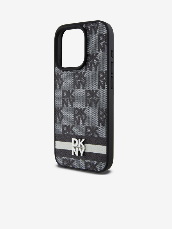 DKNY Заден капак от полиуретанова кожа с кариран модел и райета за iPhone 13 Pro черен DKNY