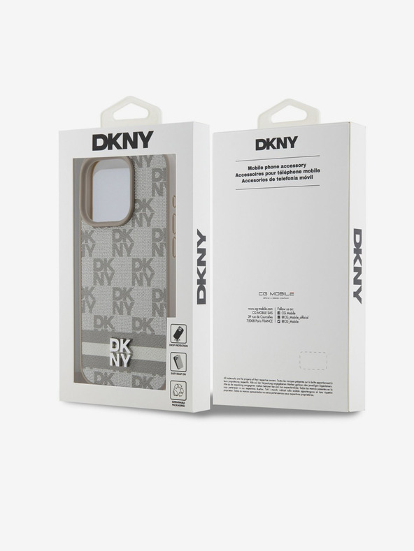 DKNY Заден капак от PU кожа с кариран десен и райе за iPhone 13 Pro Max Beige DKNY