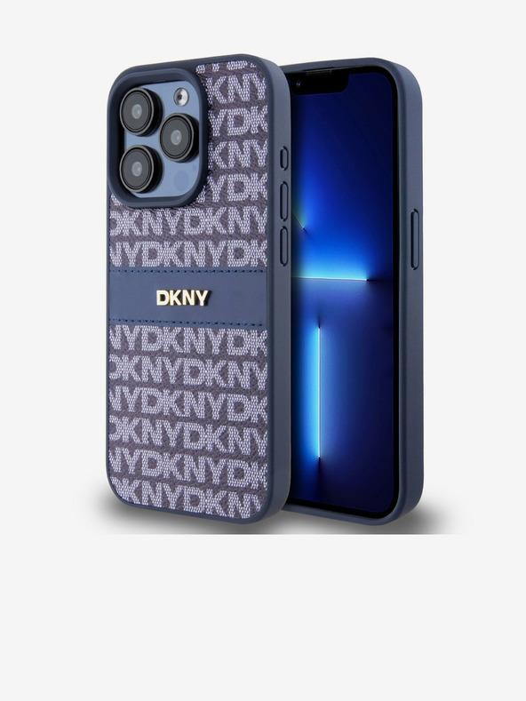 DKNY PU Кожен заден капак с повтаряща се шарка на тонове за iPhone 15 Pro Max Blue DKNY