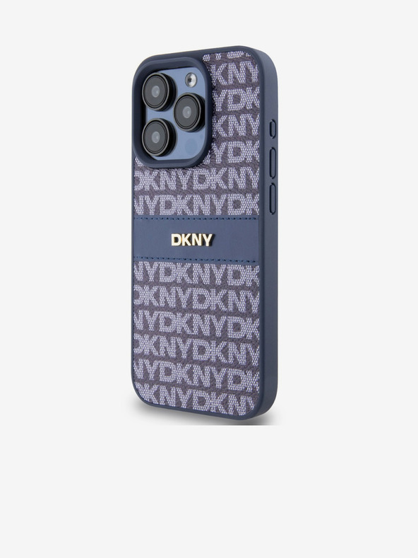 DKNY PU Кожен заден капак с повтаряща се шарка на тонове за iPhone 15 Pro Max Blue DKNY