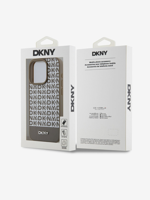 DKNY PU кожа с повтарящ се модел на дъното Stripe MagSafe заден капак за iPhone 13 Pro Max Brown DKNY