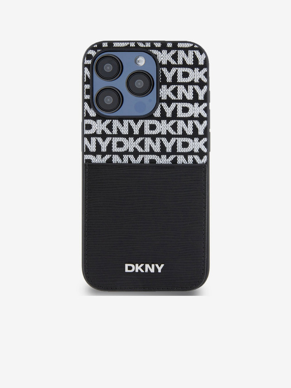DKNY Заден капак от полиетиленова кожа с повтарящ се модел на джоба за карта за iPhone 15 Pro Black DKNY