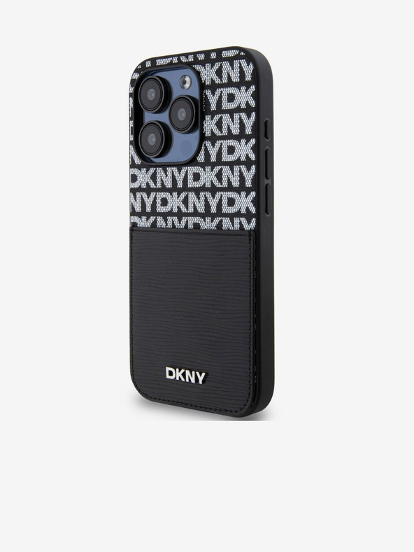 DKNY Заден капак от полиетиленова кожа с повтарящ се модел на джоба за карта за iPhone 15 Pro Black DKNY