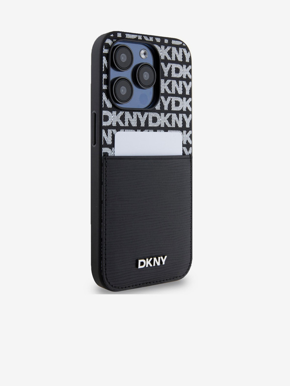 DKNY Заден капак от полиетиленова кожа с повтарящ се модел на джоба за карта за iPhone 15 Pro Black DKNY