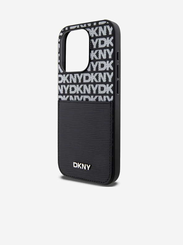 DKNY Заден капак от полиетиленова кожа с повтарящ се модел на джоба за карта за iPhone 15 Pro Black DKNY