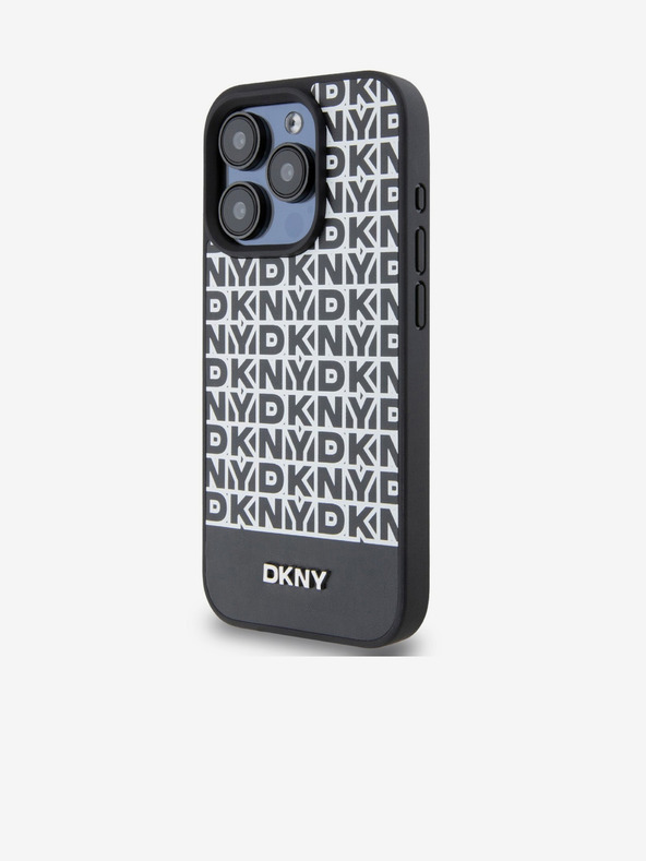 DKNY PU Кожа Повтарящ се модел на дъното Stripe MagSafe заден капак за iPhone 13 Pro Max Black DKNY