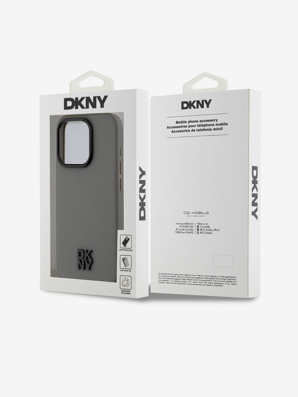 DKNY Заден капак за iPhone 15 Pro сив DKNY PU Leather Stack Logo Magsafe