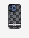 DKNY PU Кожен кариран капак с шарка и райе за iPhone 13 Pro Max Black DKNY