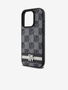 DKNY PU Кожен кариран капак с шарка и райе за iPhone 13 Pro Max Black DKNY