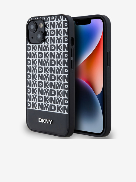DKNY PU Кожа с повтарящ се модел на дъното Stripe MagSafe заден капак за iPhone 14 Black DKNY