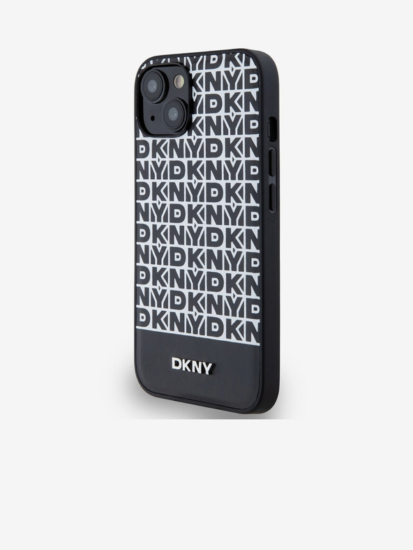 DKNY PU Кожа с повтарящ се модел на дъното Stripe MagSafe заден капак за iPhone 14 Black DKNY