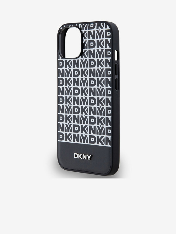 DKNY PU Кожа с повтарящ се модел на дъното Stripe MagSafe заден капак за iPhone 14 Black DKNY