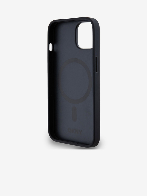 DKNY PU Кожа с повтарящ се модел на дъното Stripe MagSafe заден капак за iPhone 14 Black DKNY