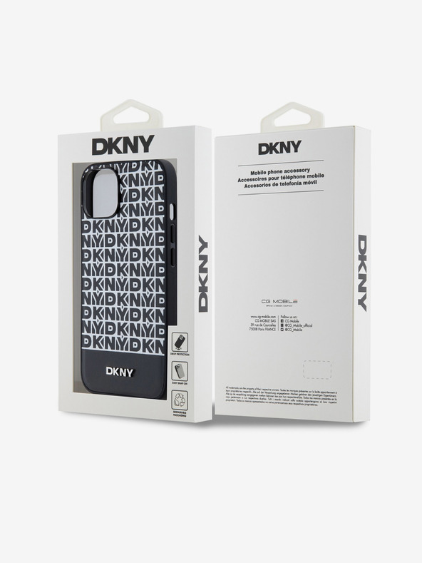 DKNY PU Кожа с повтарящ се модел на дъното Stripe MagSafe заден капак за iPhone 14 Black DKNY